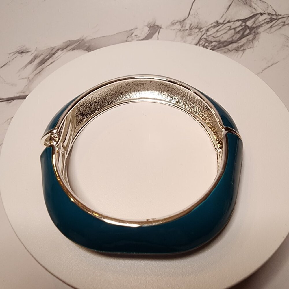 Silver Tone and Turquoise Enamel Hinged Fashion Bracelet - Picture 7 of 9